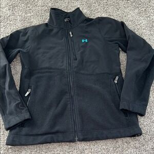 Under‎ Armour Women Black Fleece Zip Up Jacket Teal Logo Size S